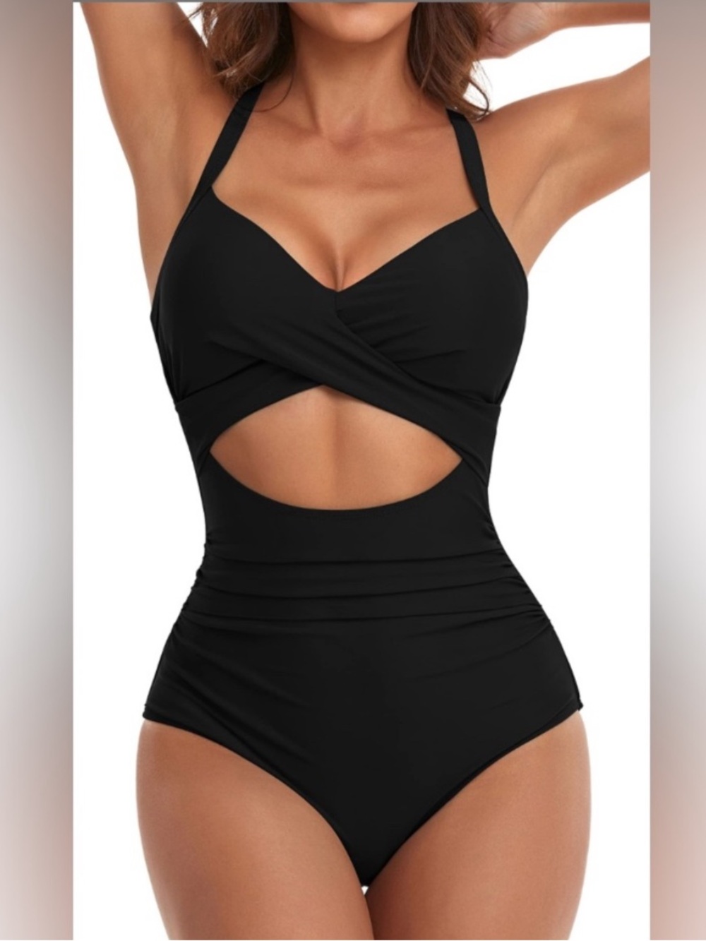 Classic Black Cutout One-Piece Swimsuit with Twist Front